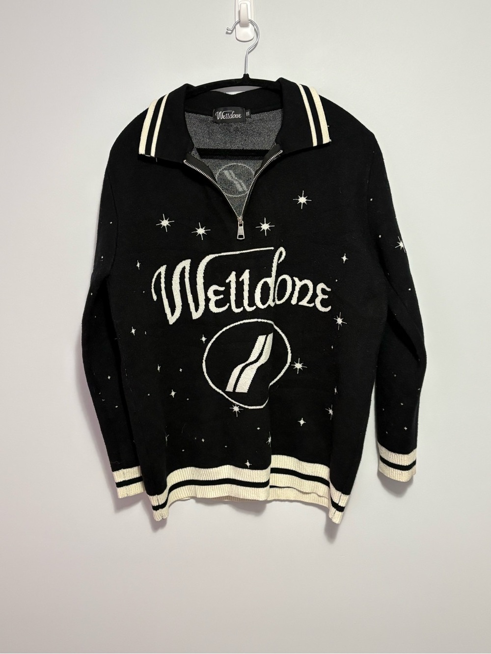 We11done Black Half-Zip Graphic Knit Sweater